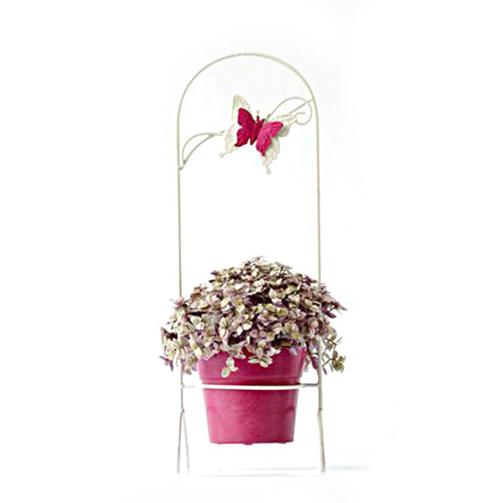 ARCO METALLO 14X14X40 CM C/VASO D.11 CM -BUTTERFLY- BIANCO
