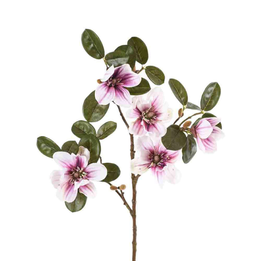 Ramo Di Magnolia Artificiale Lilo 75cm Con 4 Fiori Bianco Crema E Germogli – Finto, Per Decorazioni