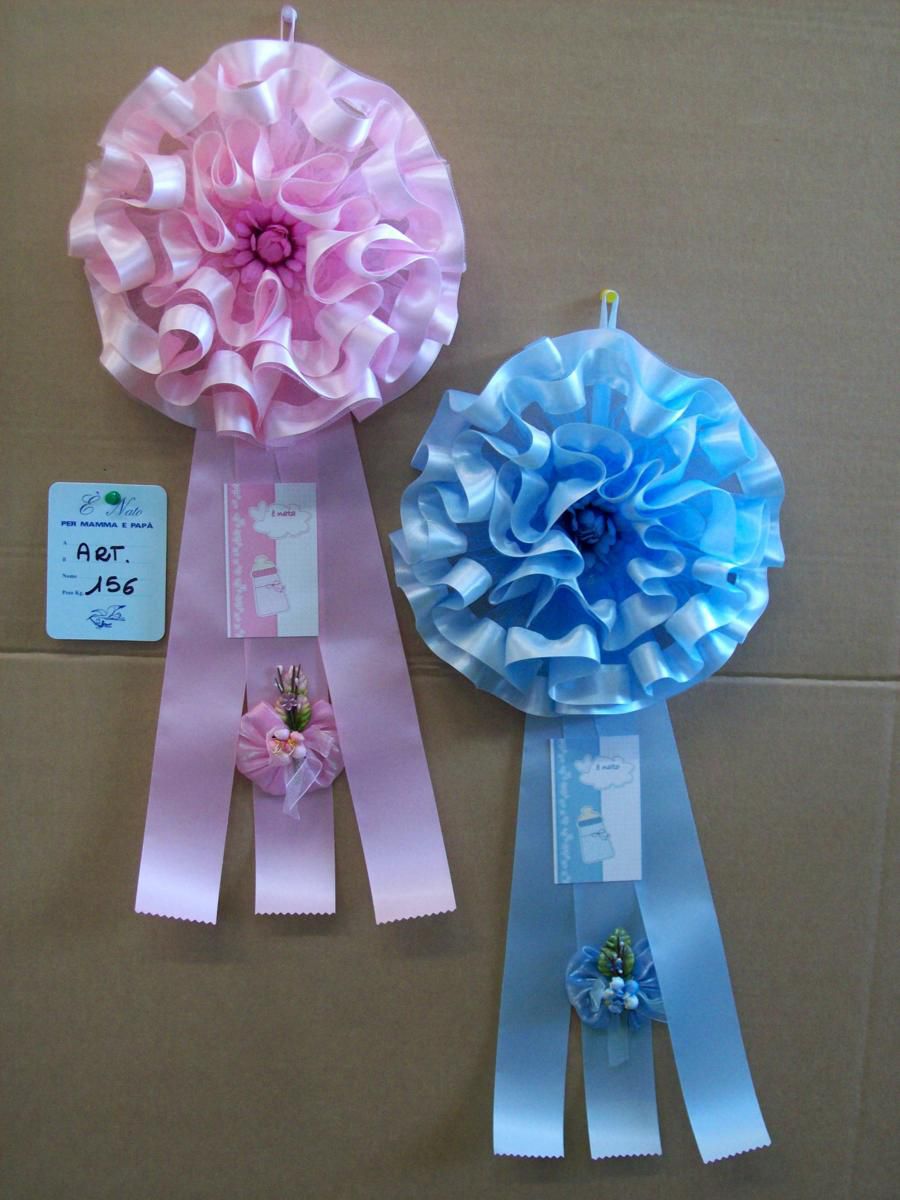 COCCARDA NASCITA H.55 CM FIORE GRANDE AZZURRO