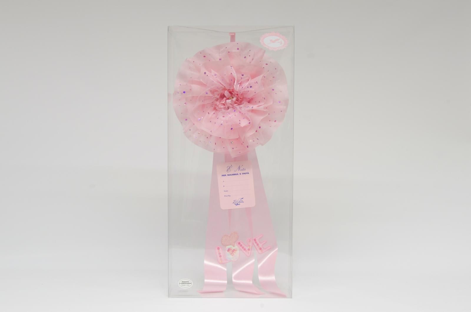 COCCARDA NASCITA H.55 CM LOVE ROSA