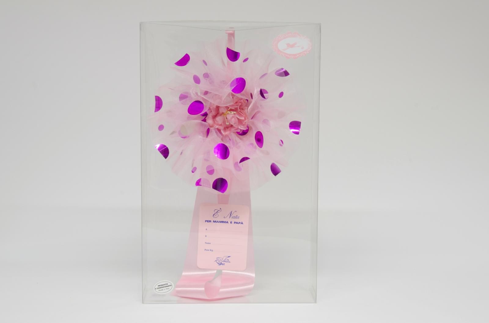 COCCARDA NASCITA H.40 CM BOLLICINE ROSA