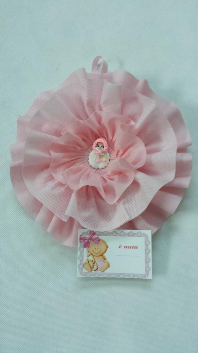 COCCARDA NASCITA TNT H.25 CM ROSA