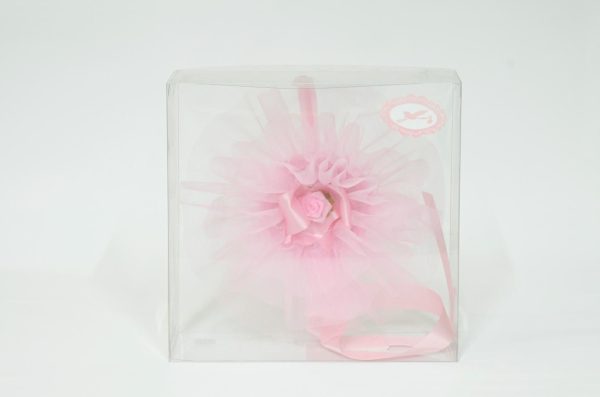 COCCARDA NASCITA H.25 CM TRIS TULLE ROSA