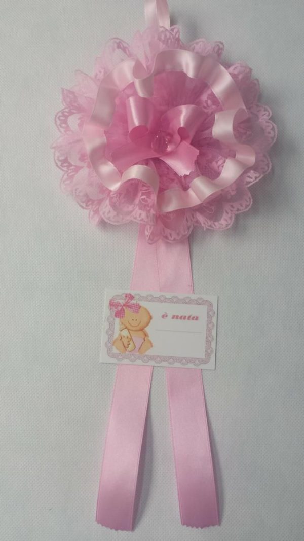 COCCARDA NASCITA H.35 CM CIUCCIO VAROSCHI ROSA