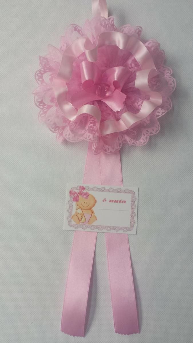 COCCARDA NASCITA H.35 CM CIUCCIO VAROSCHI ROSA
