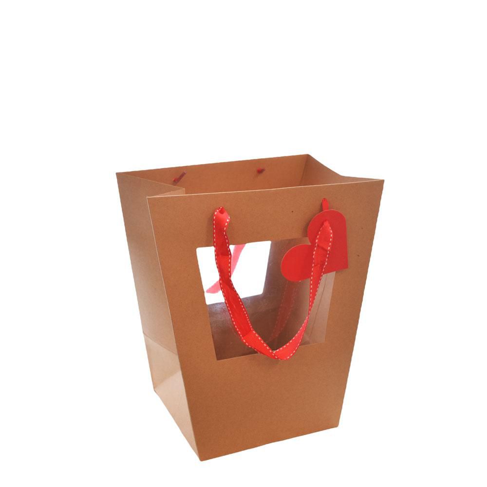 SET 10 SHOPPERS CARTA C/FINESTRA CUORE 23X15,5X26 CM NATURALE