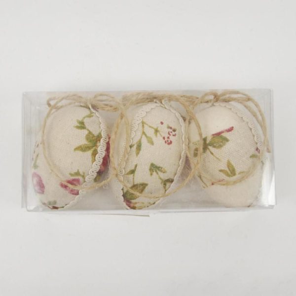 SET 3 UOVA TESSUTO C/FIORI D/APPENDERE 13X4X6 CM NATURALE DS SET 3 UOVA TESSUTO C/FIORI D/APPENDERE 13X4X6 CM NATURALE DS