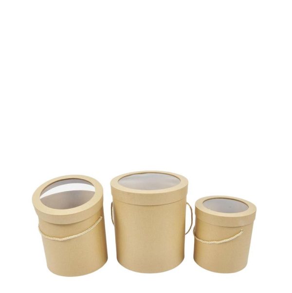 SET 3 SCATOLE CILINDRO C/COPERCHIO D.17-22 H.17-22 CM NATURALE
