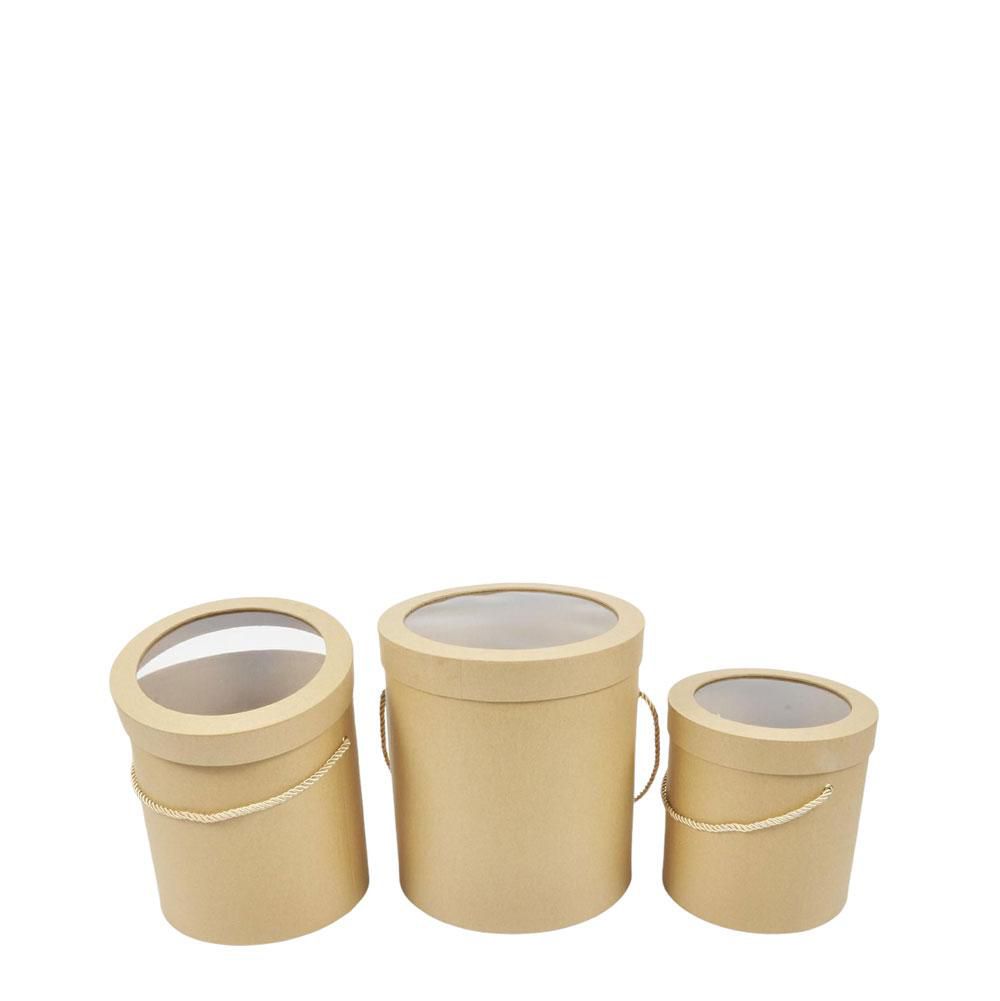 SET 3 SCATOLE CILINDRO C/COPERCHIO D.17-22 H.17-22 CM NATURALE