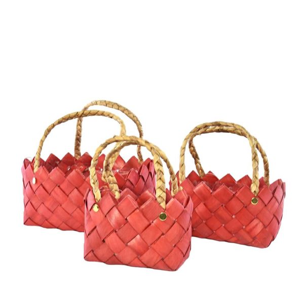 SET 3 CESTI VIMINI C/MANICI 25X15-18X13-14X10 H.10-9-8 CM ROSSO SET 3 CESTI VIMINI C/MANICI 25X15-18X13-14X10 H.10-9-8 CM ROSSO