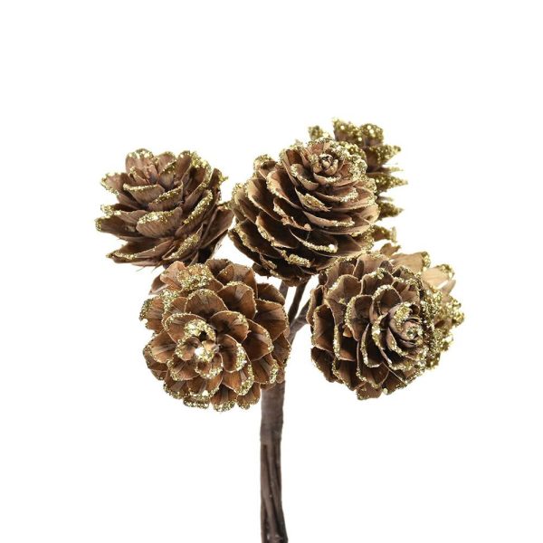 SET 6 PINO PICK C/PIGNEMAZZO CM.11 NATURALE C/GLITTER ORO SET 6 PINO PICK C/PIGNEMAZZO CM.11 NATURALE C/GLITTER ORO