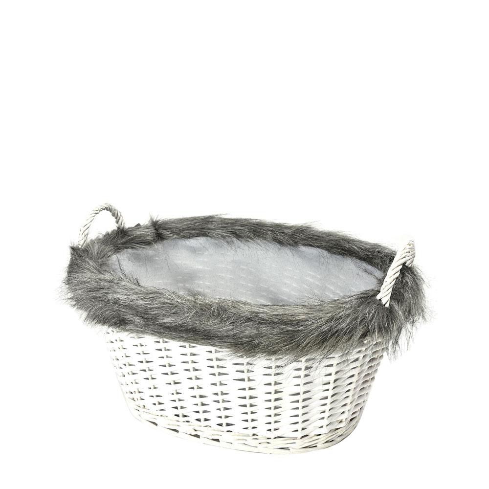 CESTO C/MANICI E BORDO PELLICCIA ECOLOGICA 51X37X24 CM BIANCO CESTO C/MANICI E BORDO PELLICCIA ECOLOGICA 51X37X24 CM BIANCO