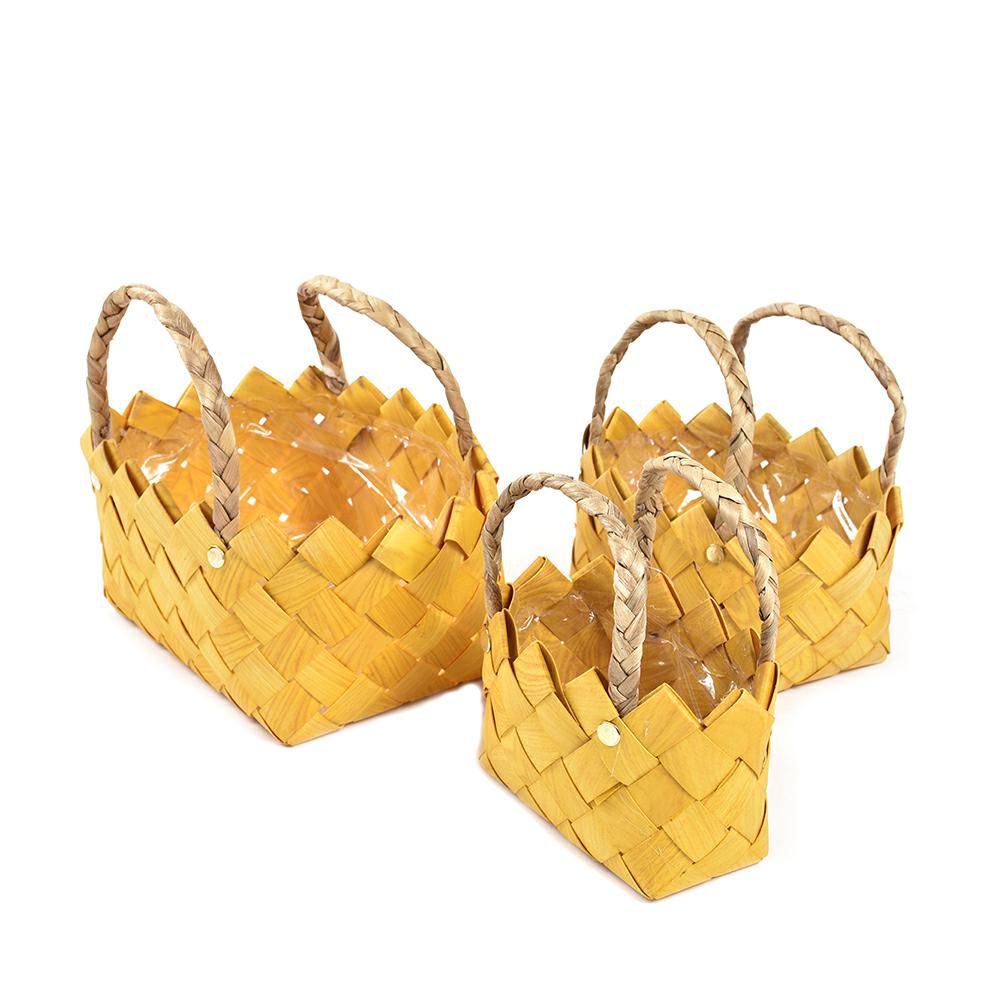 SET 3 CESTI VIMINI C/MANICI 25X15-18X13-14X10 H.10-9-8 CM GIALLO SET 3 CESTI VIMINI C/MANICI 25X15-18X13-14X10 H.10-9-8 CM GIALLO