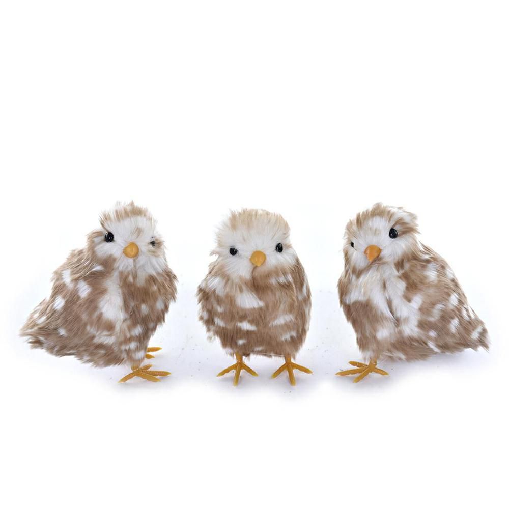 SET 3 PULCINI C/PIUME H.15 CM MARRONE/BIANCO SET 3 PULCINI C/PIUME H.15 CM MARRONE/BIANCO
