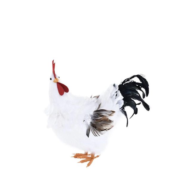 GALLO C/PIUME 20X38 CM H.34 CM BIANCO/NERO GALLO C/PIUME 20X38 CM H.34 CM BIANCO/NERO