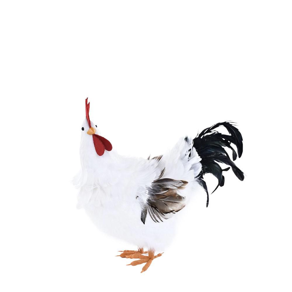 GALLO C/PIUME 20X38 CM H.34 CM BIANCO/NERO GALLO C/PIUME 20X38 CM H.34 CM BIANCO/NERO