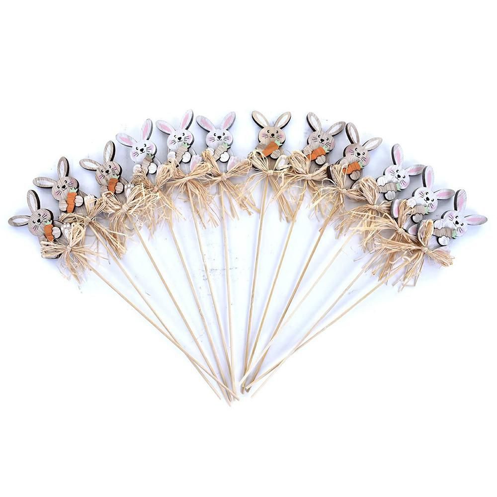 SET 12 PICK CONIGLIO LEGNO/RAFIA H.32 CM NATURALE/BIANCO SET 12 PICK CONIGLIO LEGNO/RAFIA H.32 CM NATURALE/BIANCO