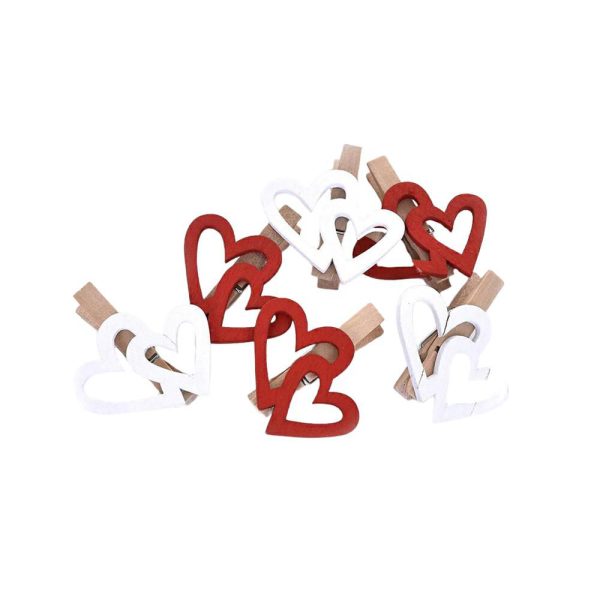 SET 6 CUORI C/CLIP LEGNO D.5 CM H.4 CM BIANCO/ROSSO SET 6 CUORI C/CLIP LEGNO D.5 CM H.4 CM BIANCO/ROSSO