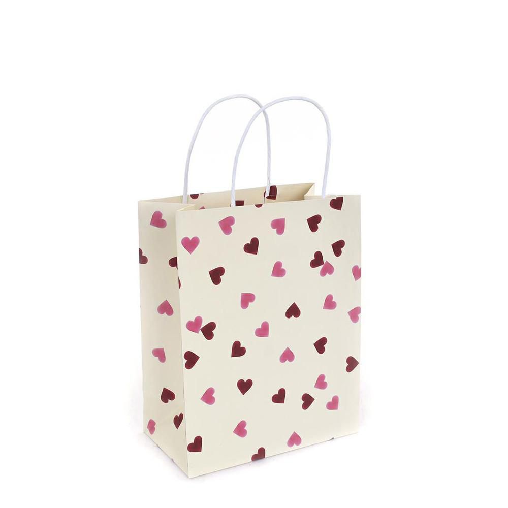 SET 12 SHOPPERS CARTA C/CUORI H.16 CM BIANCO/FUXIA