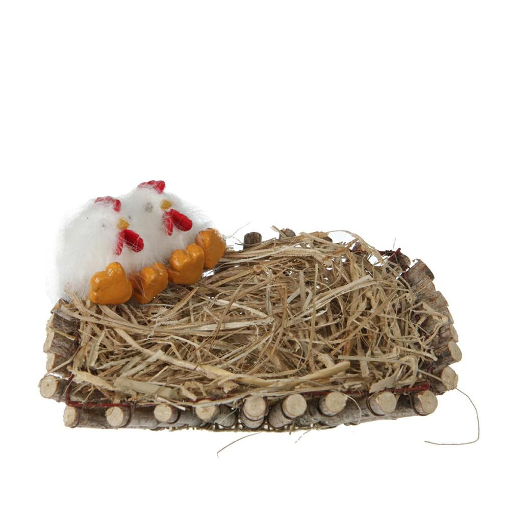 NIDO LEGNO C/2PULCINI PIUMA 20X20 H7,5 NAT.BIANCO