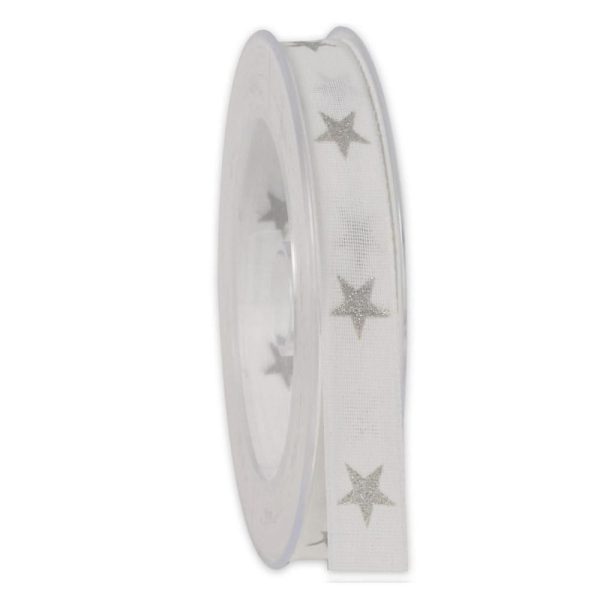 NASTRO TESSUTO -STELLE-15MM 20MT BIANCO/ARGENTO NASTRO TESSUTO -STELLE-15MM 20MT BIANCO/ARGENTO