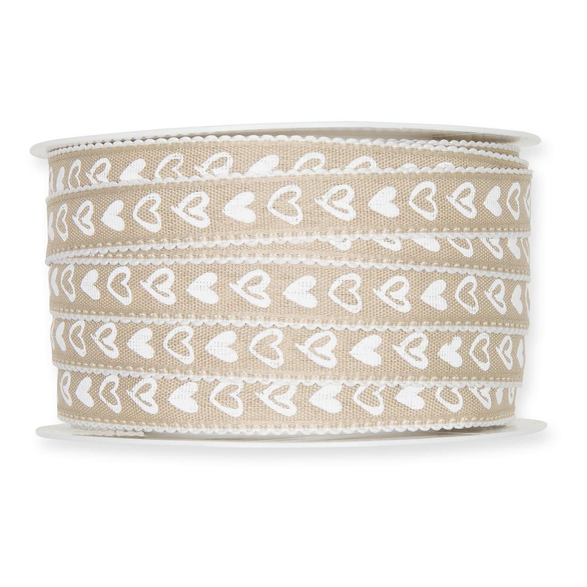 NASTRO -HEARTS- 15MM 25MT BEIGE/BIANCO