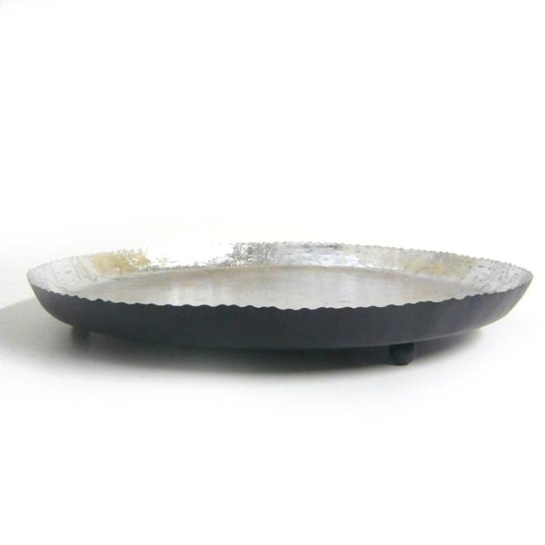 PIATTO METALLO TONDO D.37 CM ARGENTO ANTICATO