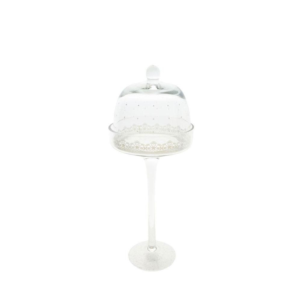 ALZATA VETRO C/CALOTTA H.25 CM -LACE&DOTS- TRASPARENTE ALZATA VETRO C/CALOTTA H.25 CM -LACE&DOTS- TRASPARENTE