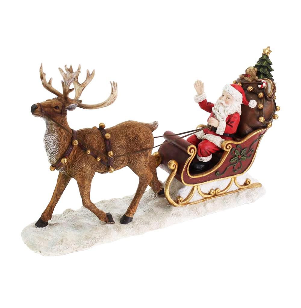 BABBO NATALE C/RENNA E SLITTA POLIRESINA 48X12,5X29 CM NATURALE