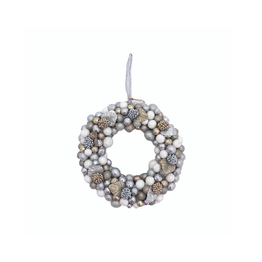 BACCHE CORONA D/APP. D.21 CM GLITTER ORO/ARGENTO/BIANCO