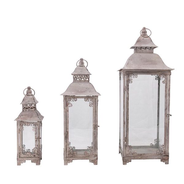 SET 3 LANTERNE METALLO 16-22-28X16-22-28 H.41-56-77 CM ANTICATO SET 3 LANTERNE METALLO 16-22-28X16-22-28 H.41-56-77 CM ANTICATO