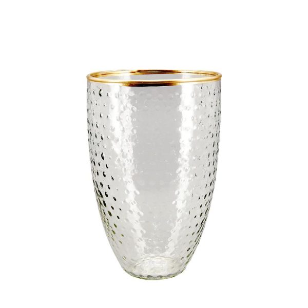 VASO VETRO C/BORDO ORO D.11 CM H.17 CM TRASPARENTE VASO VETRO C/BORDO ORO D.11 CM H.17 CM TRASPARENTE