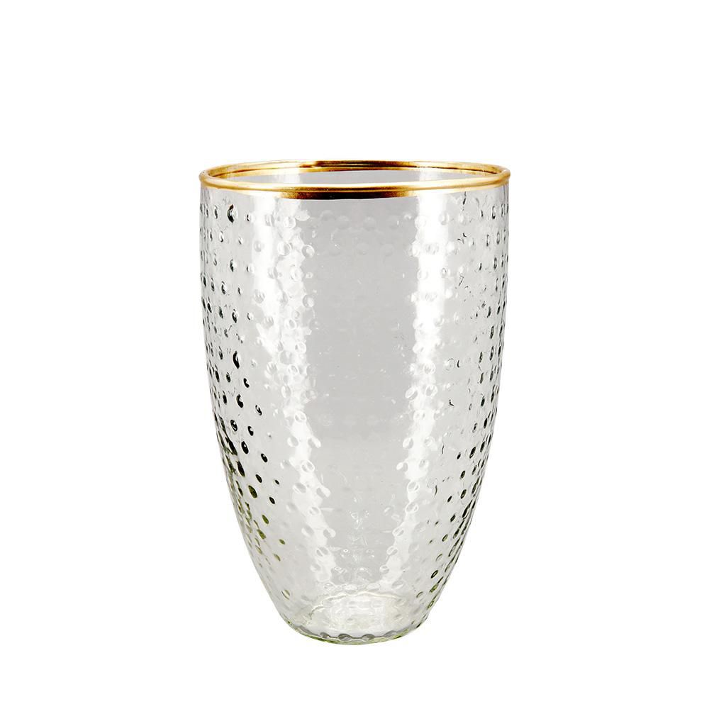 VASO VETRO C/BORDO ORO D.11 CM H.17 CM TRASPARENTE VASO VETRO C/BORDO ORO D.11 CM H.17 CM TRASPARENTE