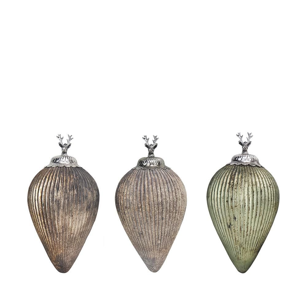 SET 3 DECORI VETRO D/APPENDERE D.19 CM H.37 CM VERDE/ORO SET 3 DECORI VETRO D/APPENDERE D.19 CM H.37 CM VERDE/ORO