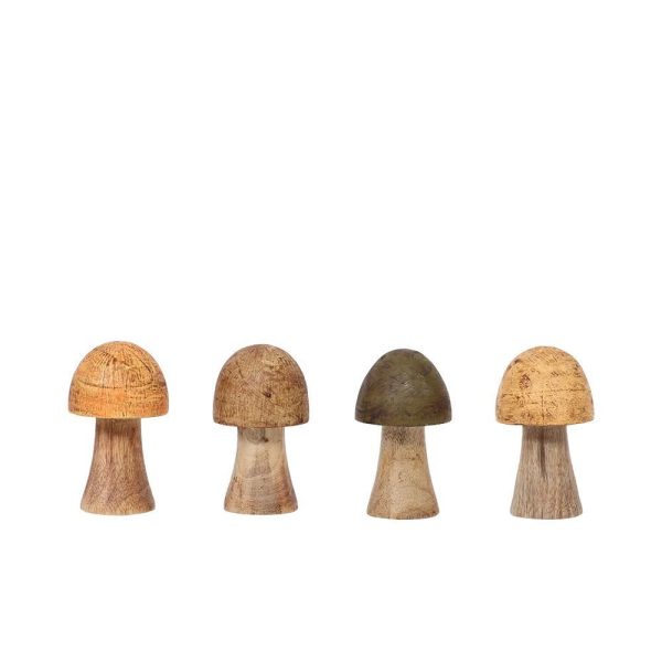 SET 4 FUNGHI LEGNO D.6 CM H.10 CM NATURALE/VERDE/MARRONE