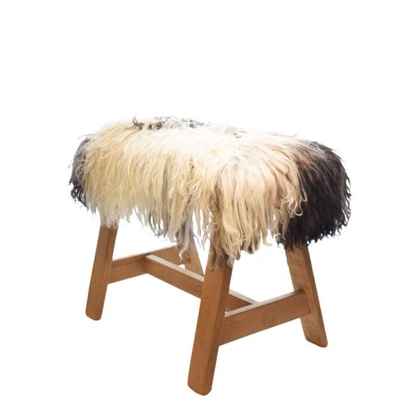 SGABELLO LEGNO C/VERA PELLICCIA PECORA 75X35 CM PANNA/NERO SGABELLO LEGNO C/VERA PELLICCIA PECORA 75X35 CM PANNA/NERO