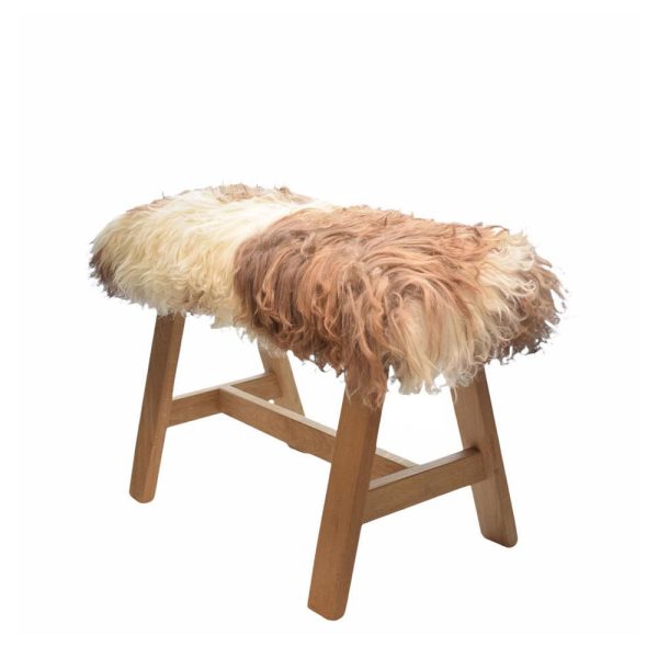 SGABELLO LEGNO C/VERA PELLICCIA PECORA 75X35 CM MARRONE/PANNA SGABELLO LEGNO C/VERA PELLICCIA PECORA 75X35 CM MARRONE/PANNA
