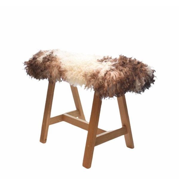 SGABELLO LEGNO C/VERA PELLICCIA PECORA 75X35 CM PANNA/MARRONE SGABELLO LEGNO C/VERA PELLICCIA PECORA 75X35 CM PANNA/MARRONE