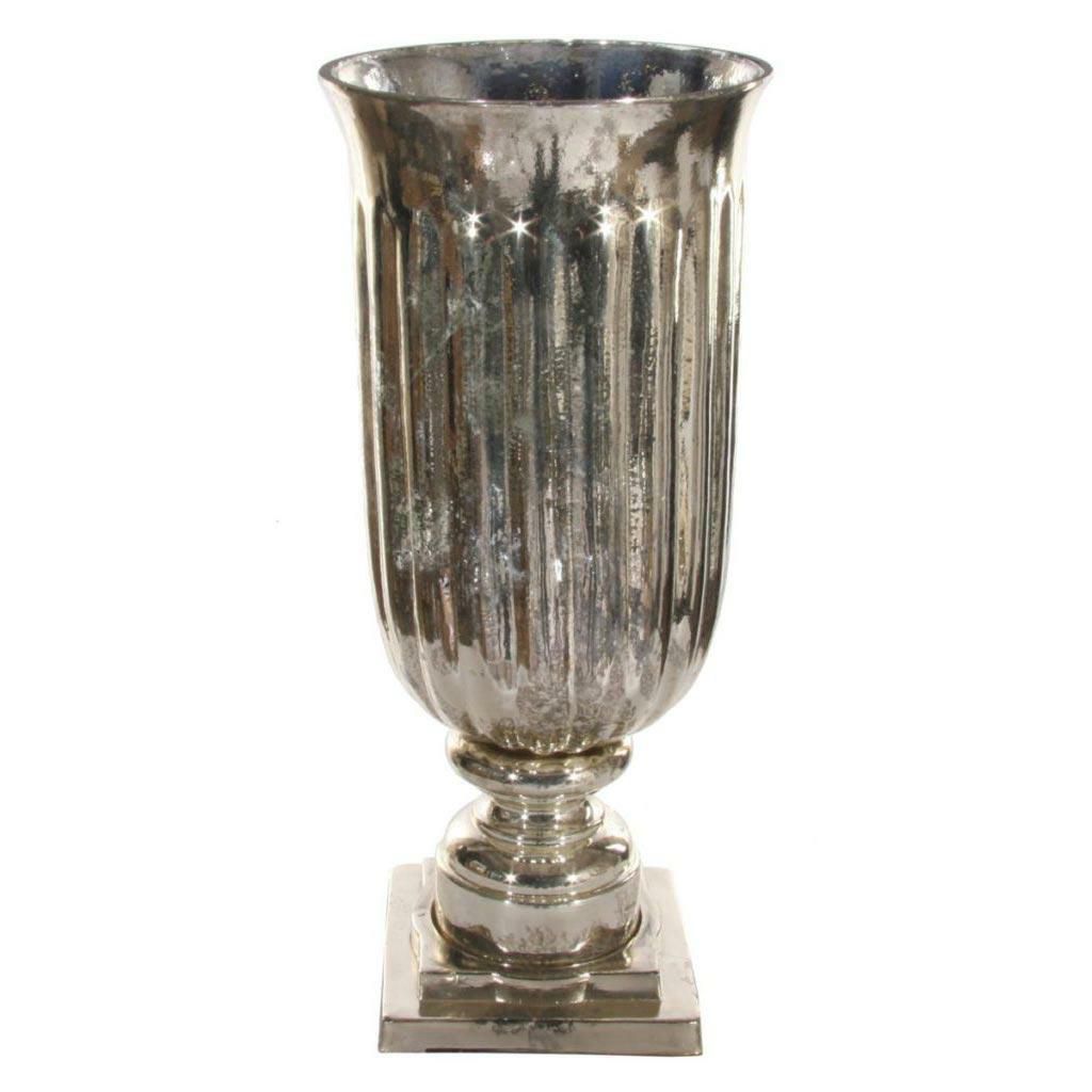 COPPA VETRO ANTICATO D.21 CM H.47 CM BASE16X16 CM ARGENTO