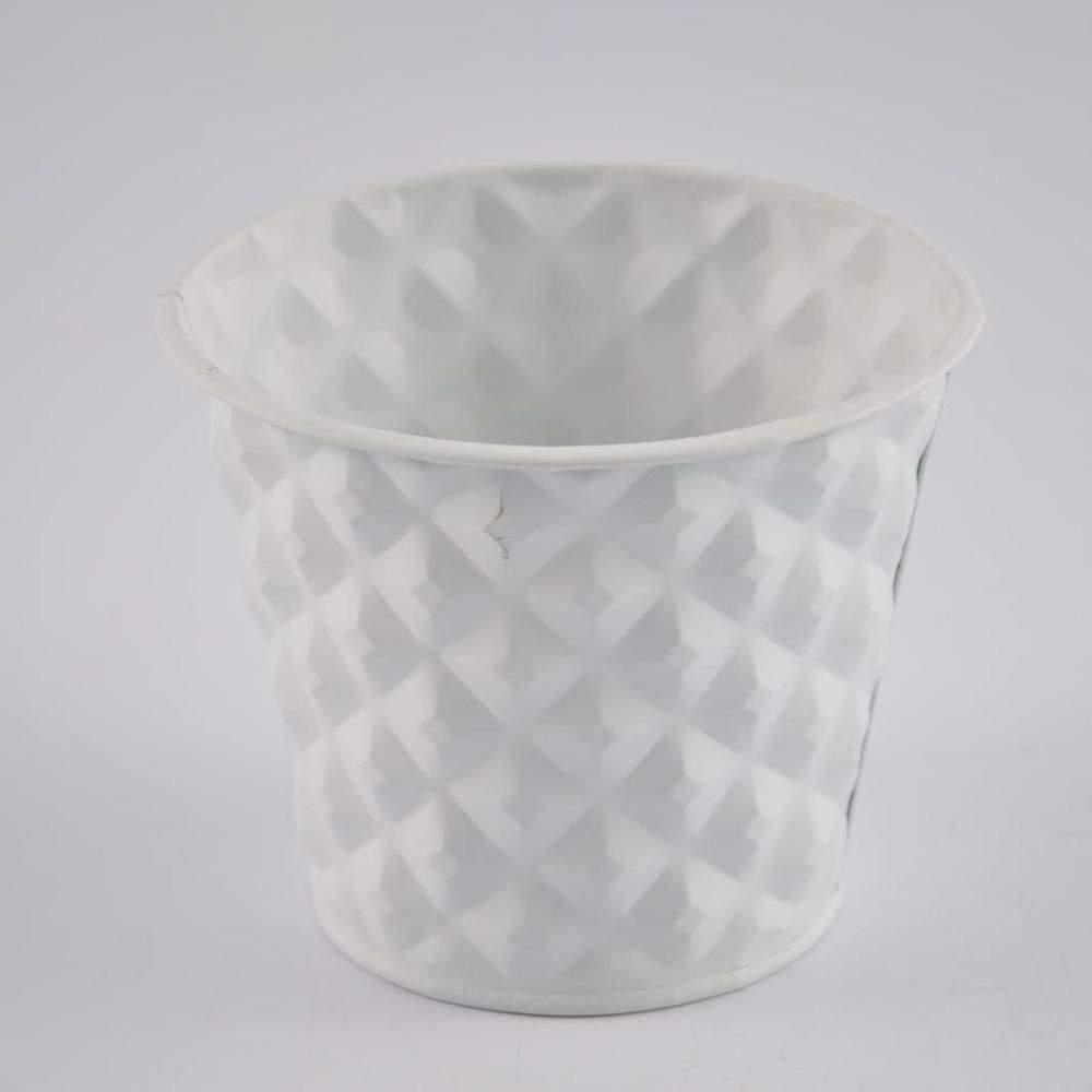 VASO METALLO TONDO D.14,5 CM H.12,5 CM -LOSANGA- BIANCO