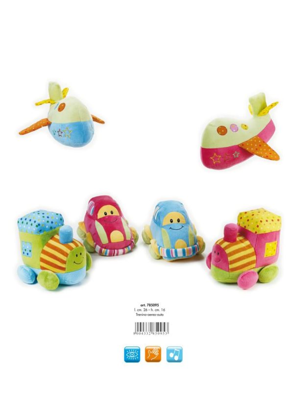 PELUCHE TRENINO-AEREO-AUTO ROSA/AZZURRO