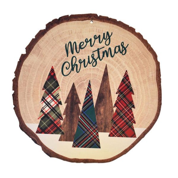 DISCO LEGNO DECORATIVO D.30 CM -ALBERI- NATURALE/VERDE/ROSSO