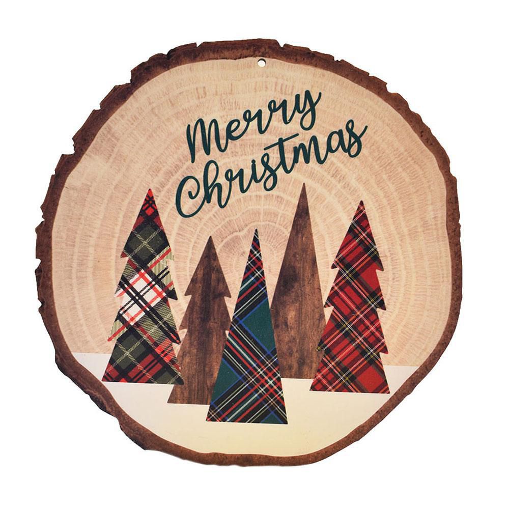 DISCO LEGNO DECORATIVO D.30 CM -ALBERI- NATURALE/VERDE/ROSSO