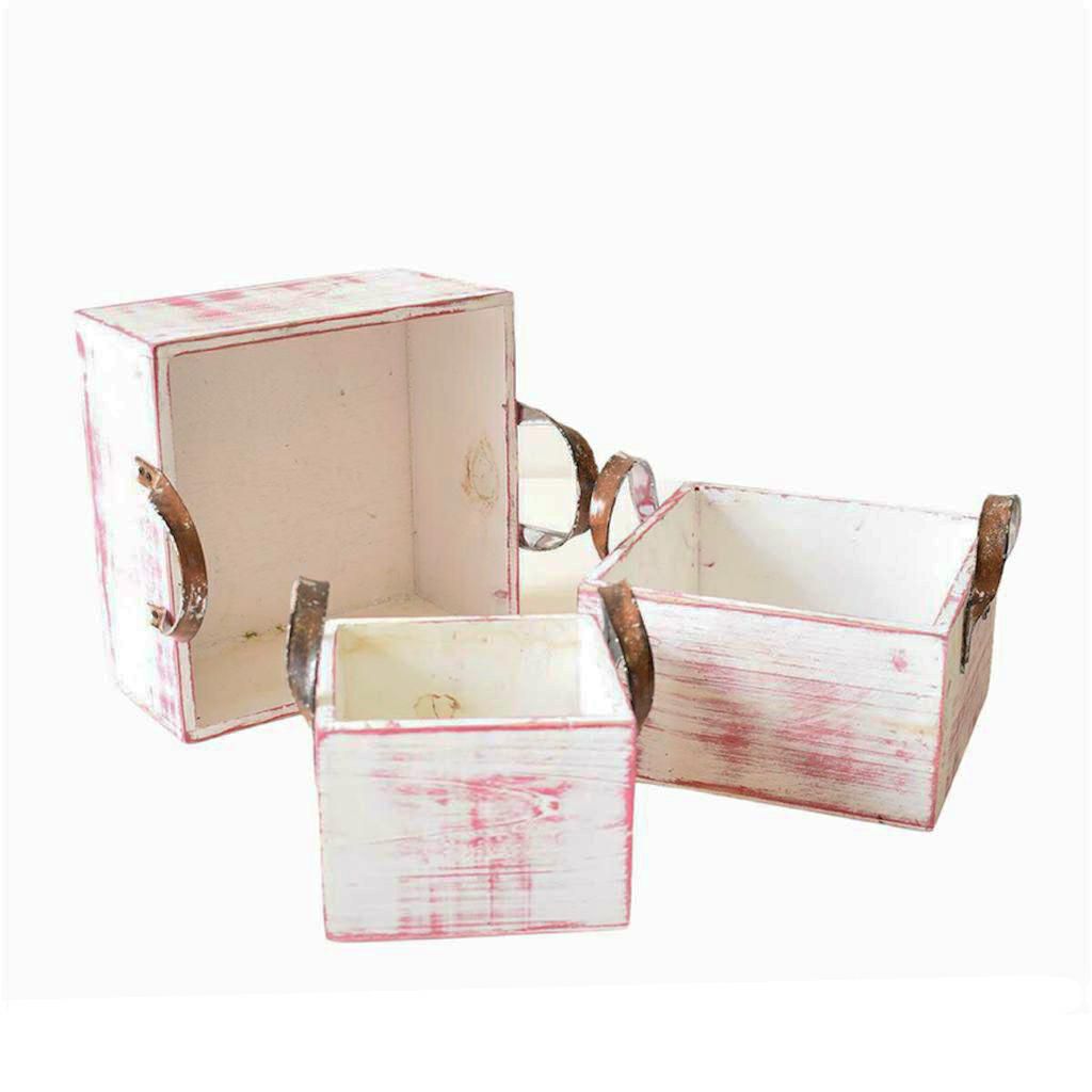 SET 3 CASSETTE LEGNO 21,5X21,5X10,5 CM BIANCO/ROSSO WASHED SET 3 CASSETTE LEGNO 21,5X21,5X10,5 CM BIANCO/ROSSO WASHED