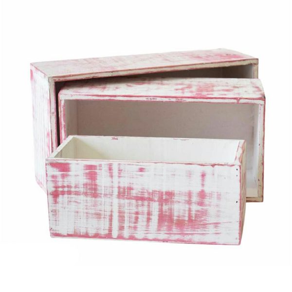 SET 3 CASSETTE LEGNO 32X18X11,5 CM BIANCO/ROSSO WASHED SET 3 CASSETTE LEGNO 32X18X11,5 CM BIANCO/ROSSO WASHED