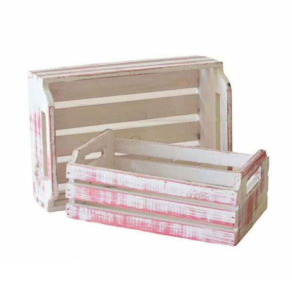 SET 2 CASSETTE LEGNO 26,5X18X7 BIANCO/ROSSO WASHED TS SET 2 CASSETTE LEGNO 26,5X18X7 BIANCO/ROSSO WASHED TS