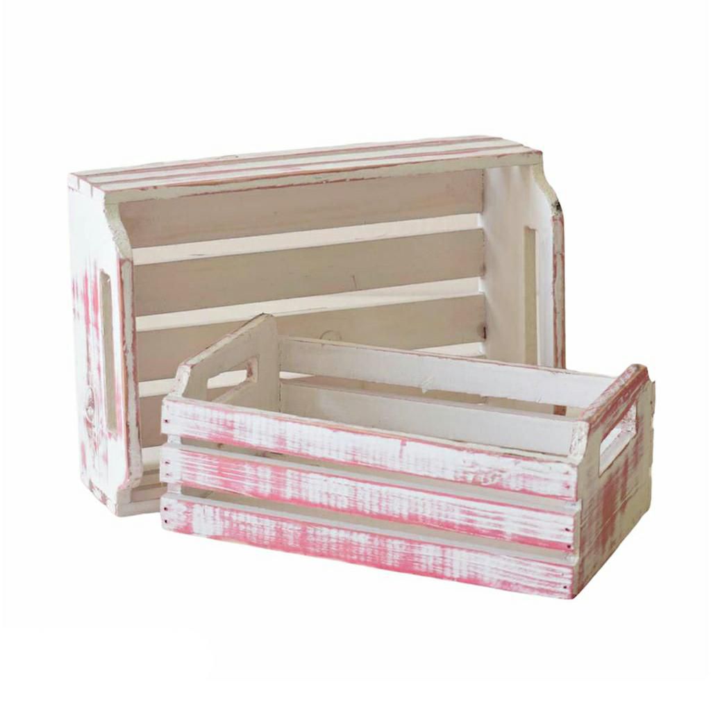 SET 2 CASSETTE LEGNO 26,5X18X7 BIANCO/ROSSO WASHED TS SET 2 CASSETTE LEGNO 26,5X18X7 BIANCO/ROSSO WASHED TS