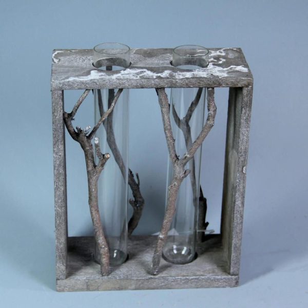 PORTAFIORI 2STELI LEGNO/VETRO CM.25X21