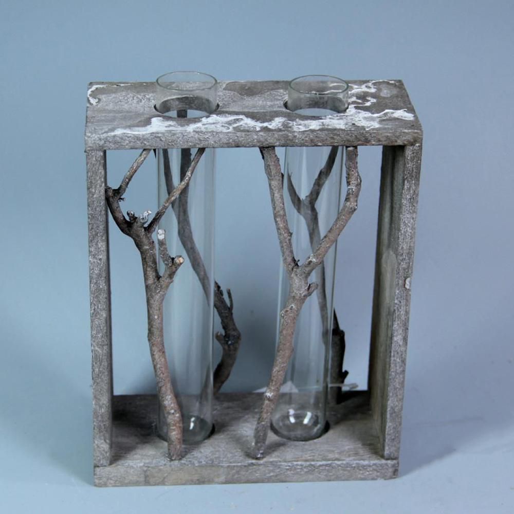 PORTAFIORI 2STELI LEGNO/VETRO CM.25X21