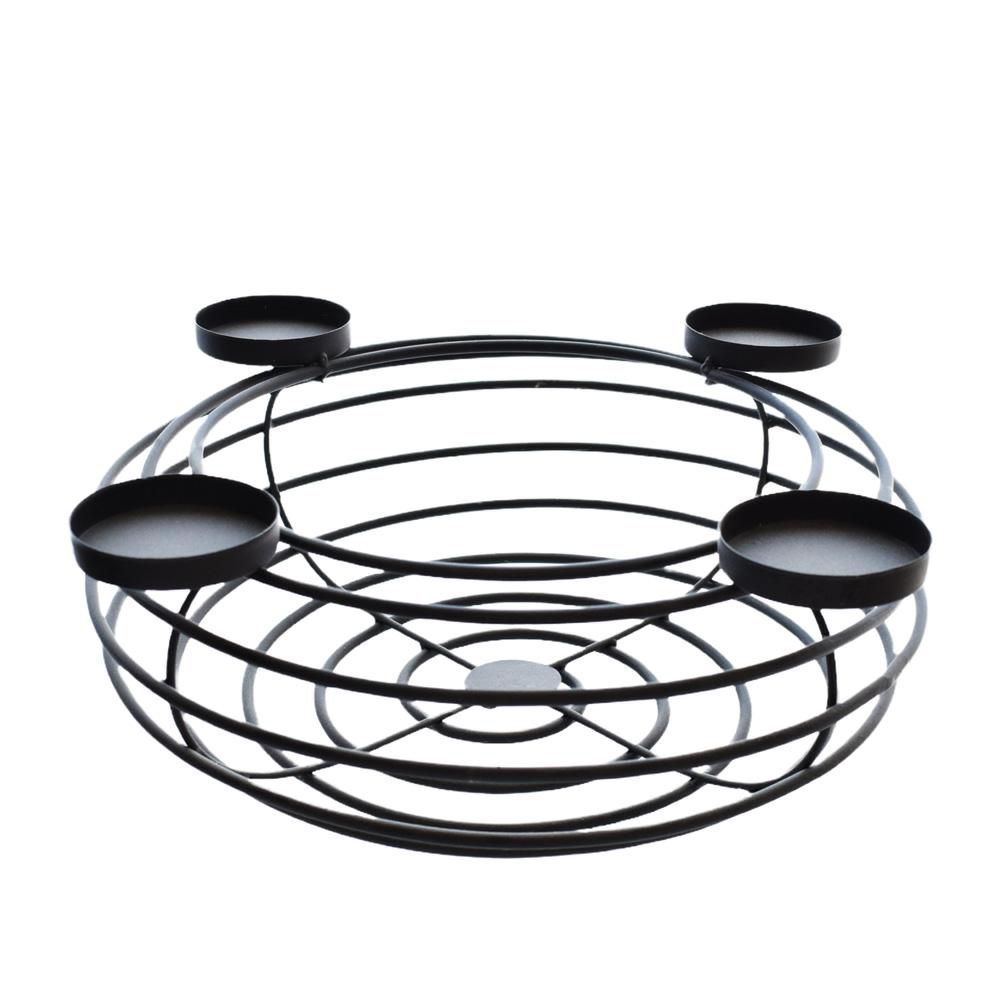 CANDELABRO METALLO TONDO PORTACANDELA 4 FUOCHI D.15 CM NERO